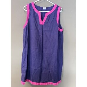 Sigrid Olsen Women L Purple/Pink Split V Neck Sleeveless 100% Linen Shift Dress